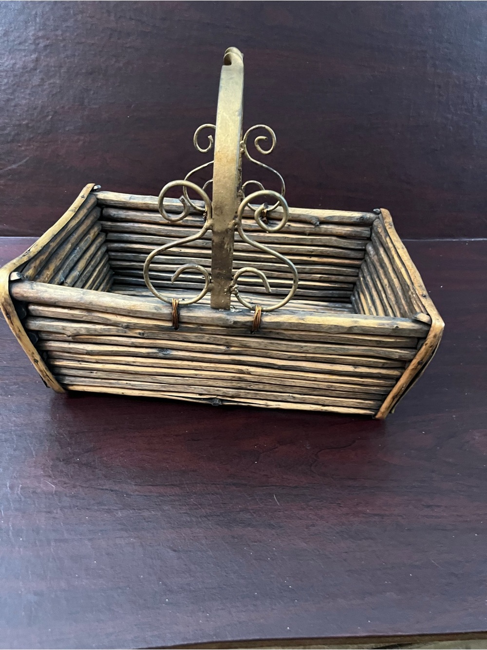 Woven Natural Brown Decorative Basket with Metal Handle